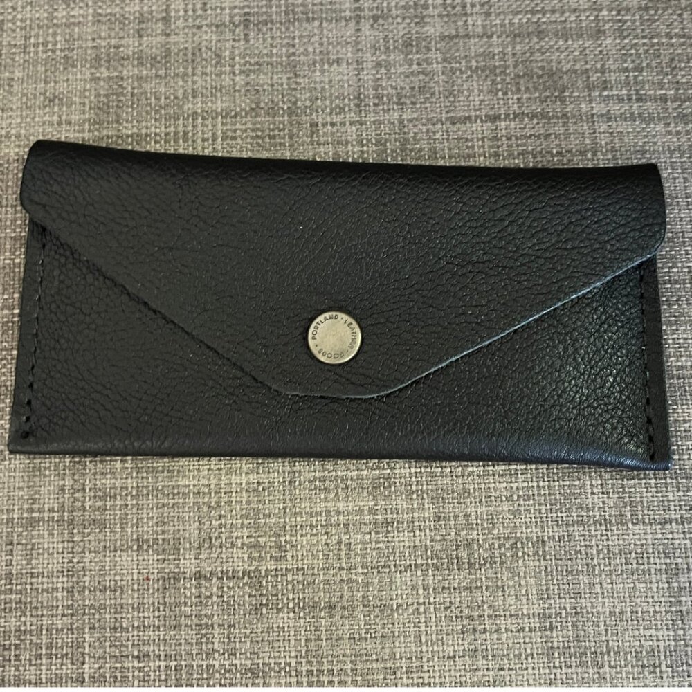 Portland Leather long zip envelope wallet, pebbled black